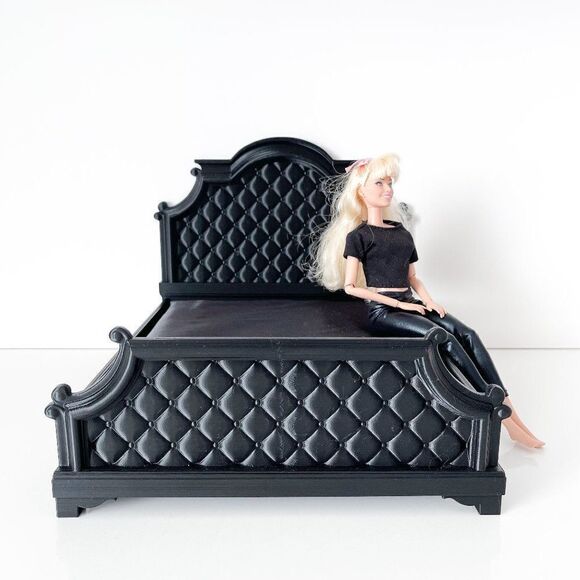 Black 1:6 Scale Tufted Chesterfield Bed for Barbie Integrity 12" Fashion Doll - Picture 1 of 6